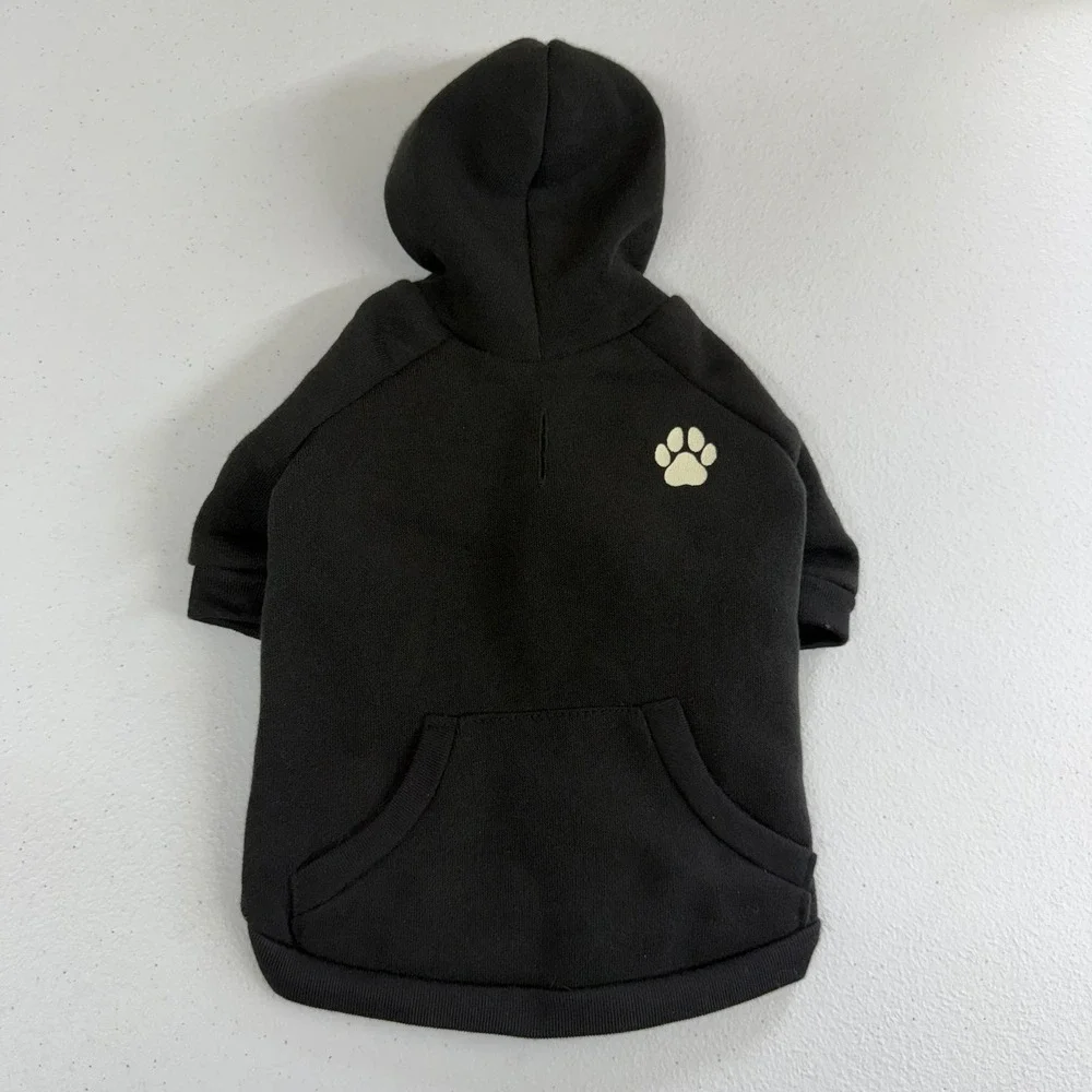 Top Paw black hooded‎ pullover fleece lined dog pet jacket sweatshirt coat